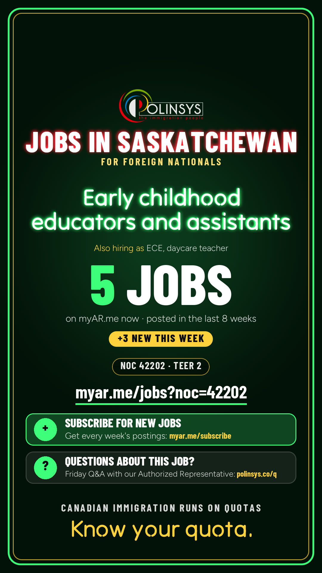 Job card: Early childhood educators and assistants (NOC 42202) — 5 jobs on myAR.me