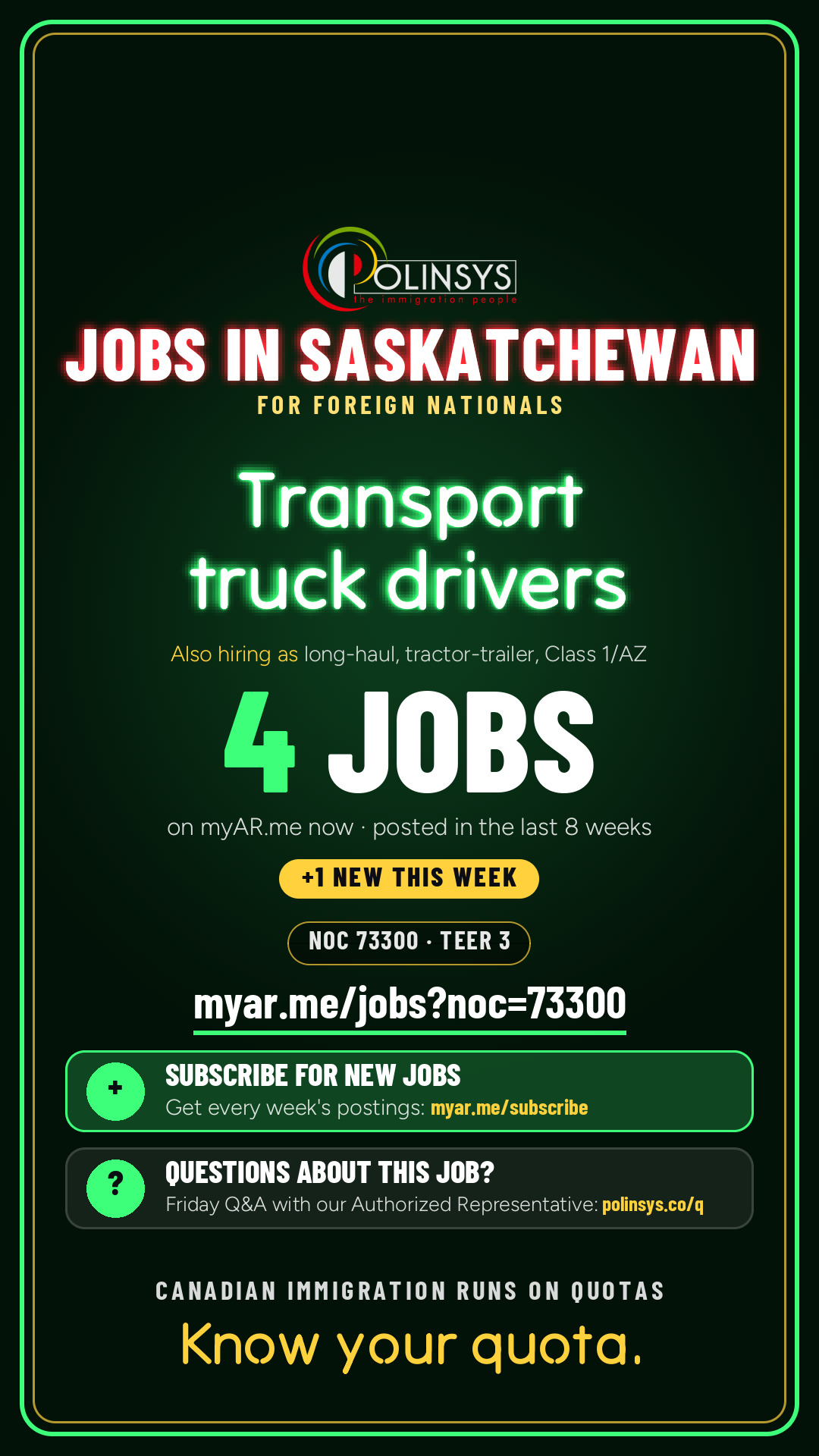 Job card: Transport truck drivers (NOC 73300) — 4 jobs on myAR.me