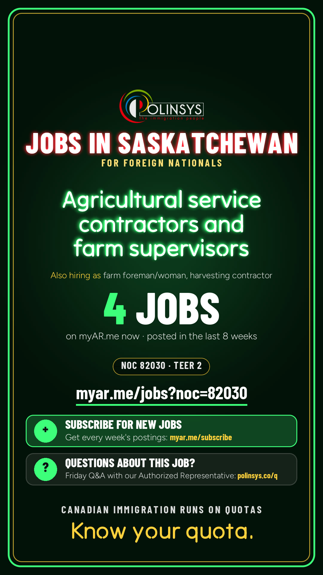 Job card: Agricultural service contractors and farm supervisors (NOC 82030) — 4 jobs on myAR.me