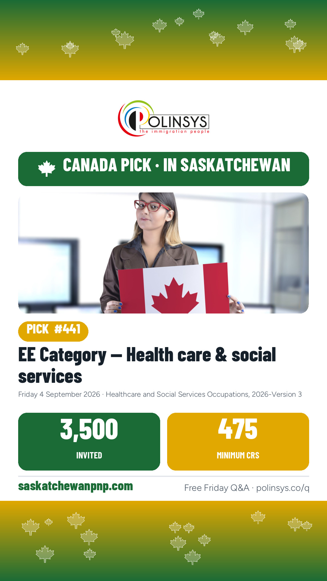 EE Category — Health care & social services — 3,500 invitations, 4 September 2026 — in Saskatchewan